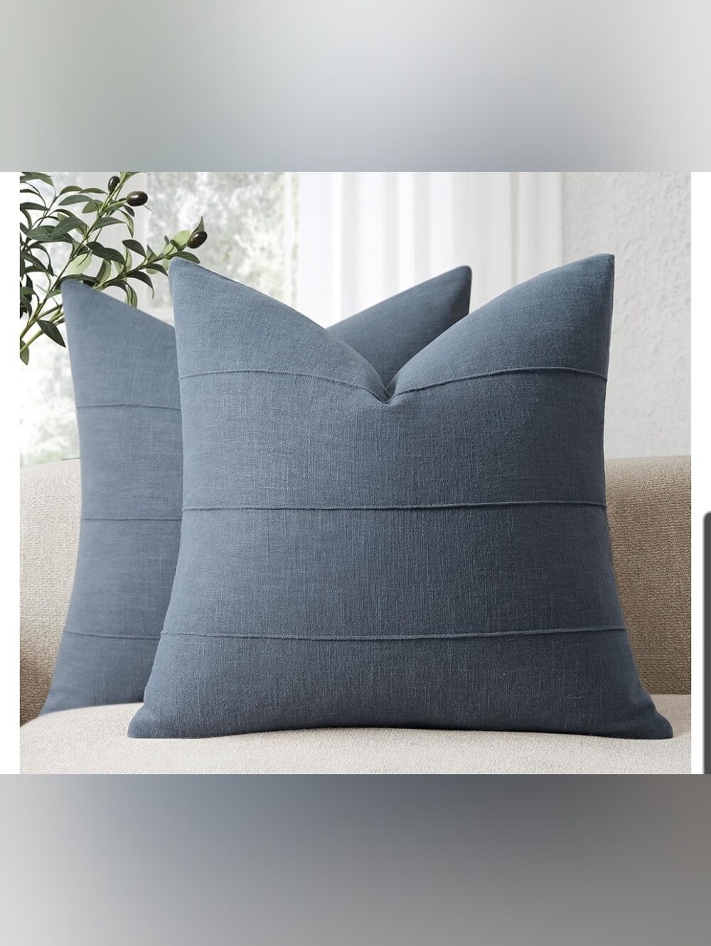 Textured Blue Decorative Linen Pillow Covers,set Of Two 18x18